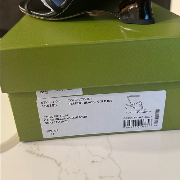 Tory Burch Black Wedge Sandals with Gold Accent - Picture 6 of 8